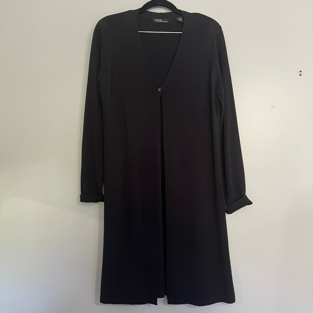 Valerie Stevens Black Longline Cardigan Duster Sweater Rayon Cotton‎ Small